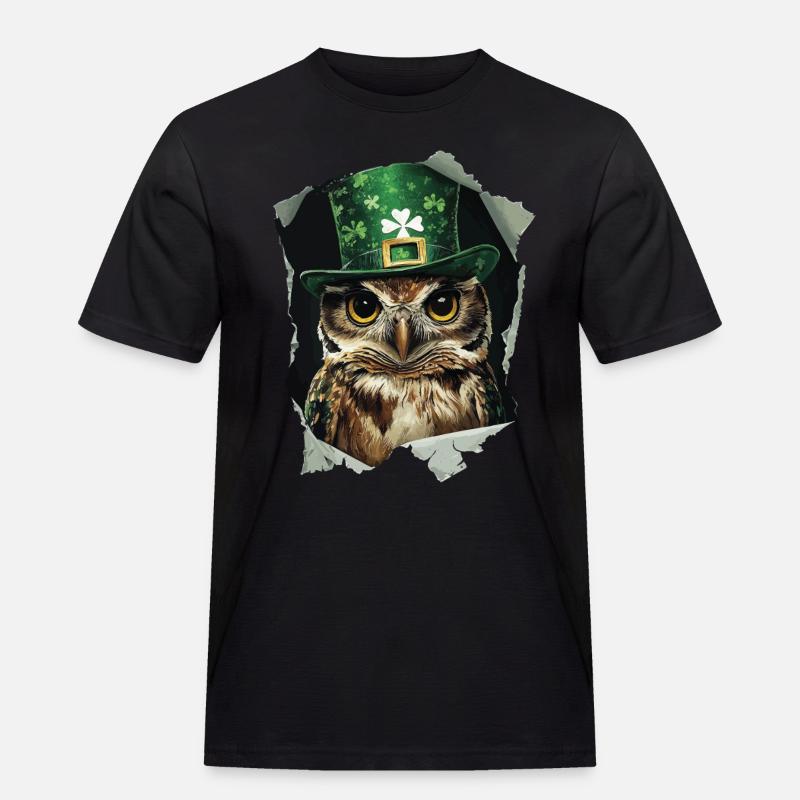 St. Patrick Eule - Männer Workwear T-Shirt - Schwarz