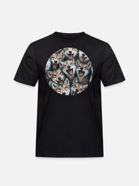 Wolf - Männer Workwear T-Shirt - Schwarz