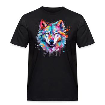Wolf Wolfskopf Natur Wildnis Aquarell Bunt Kunst - Männer Workwear T-Shirt - Schwarz - Vorne - AI Model Male 178 light (178cm)