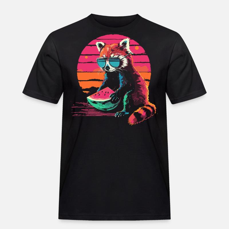 Panda roux Chat Ours Panda roux Pastèque Cool - T-shirt Workwear homme - noir