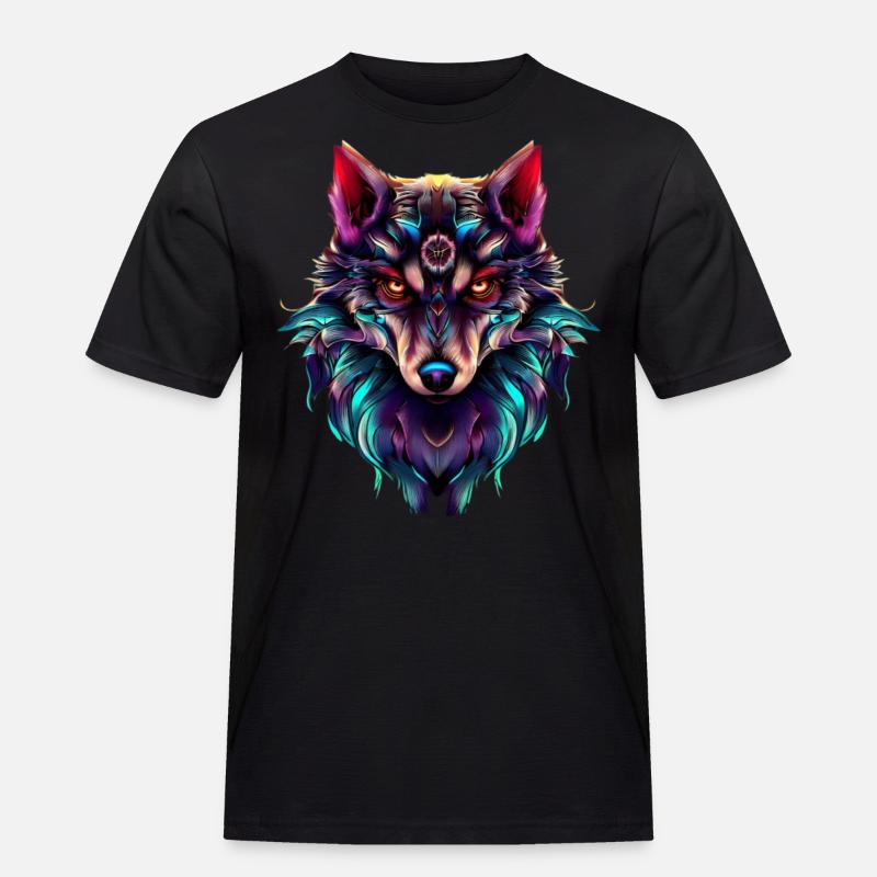 Wolf's Head Synthwave Wolf - Men's Workwear T-Shirt - black