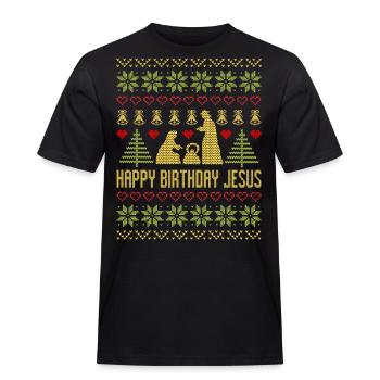 Happy Birthday Jesus Christmas Christian Christian - Men's Workwear T-Shirt - black - Front - AI Model Male 178 light (178cm)