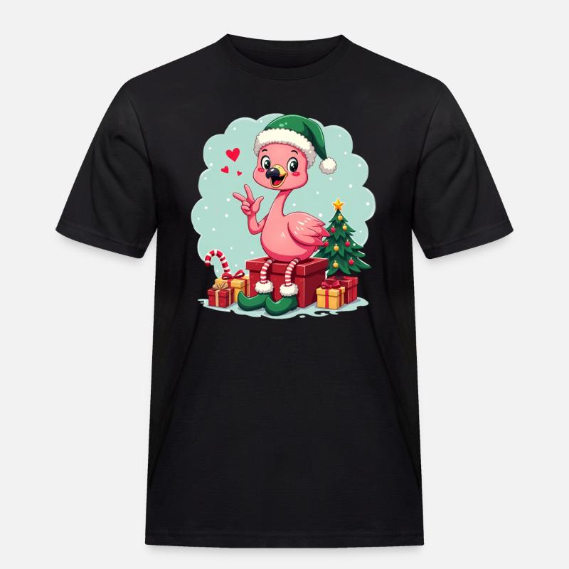Flamingo Elfe - Männer Workwear T-Shirt - Schwarz