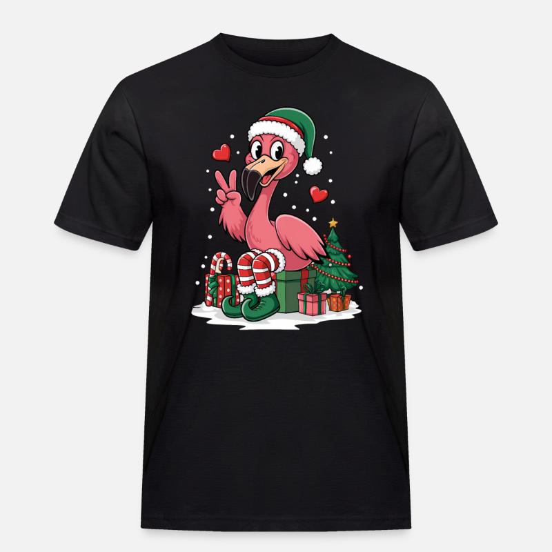 Flamingo Elfe Weihnachten Friedenshand - Männer Workwear T-Shirt - Schwarz
