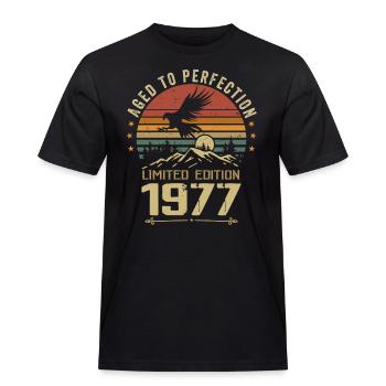 1977 Original Vintage Retro 1977 Jubiläum - Männer Workwear T-Shirt - Schwarz - Vorne - AI Model Male 178 light (178cm)