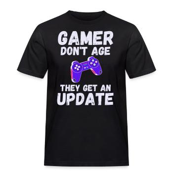 GAMER dont age they get an update Gaming - Männer Workwear T-Shirt - Schwarz - Vorne - AI Model Male 178 light (178cm)