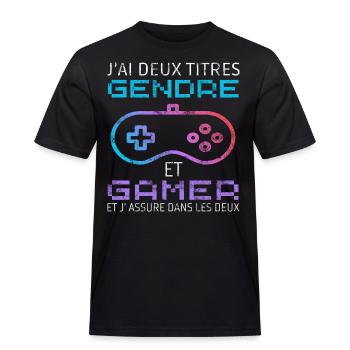 J' ai deux titres gendre et gamer humour gaming - T-shirt Workwear homme - noir - Devant - AI Model Male 178 light (178cm)