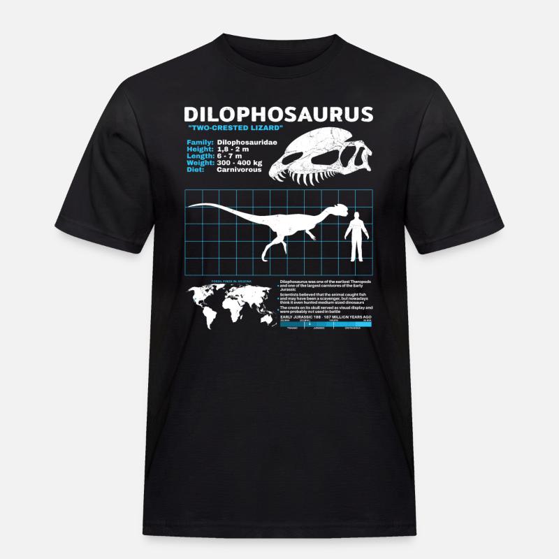 Dilophosaurus Datenblatt - Männer Workwear T-Shirt - Schwarz