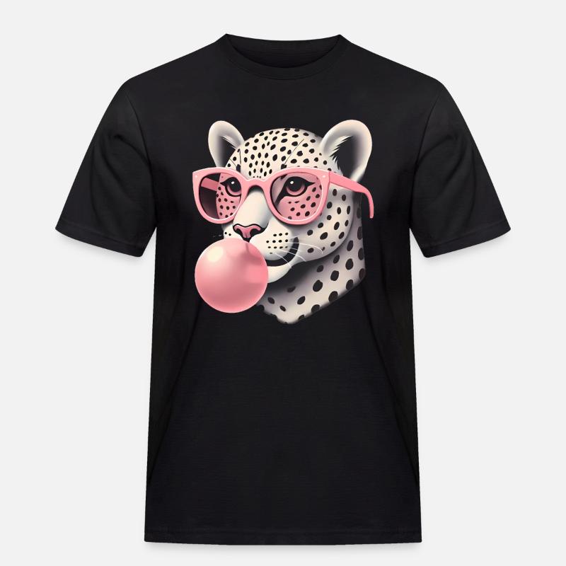 Leopard mit rosa Brille Bubblegum - Männer Workwear T-Shirt - Schwarz