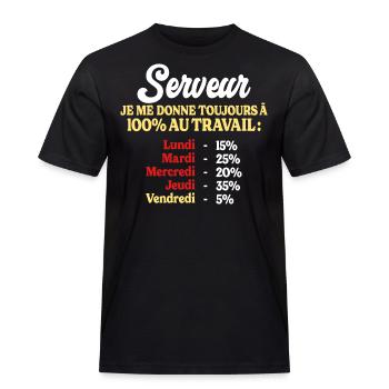 100% Au Travail Citation Drôle Serveur - T-shirt Workwear homme - noir - Devant - AI Model Male 178 light (178cm)