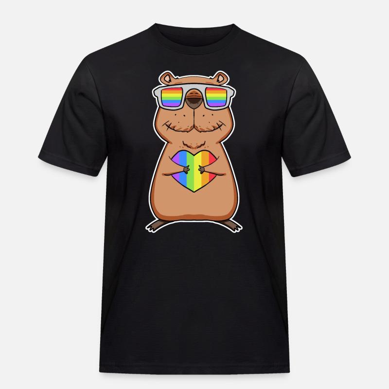 Capybara Capybara Regnbåge - Arbets-T-shirt herr - svart