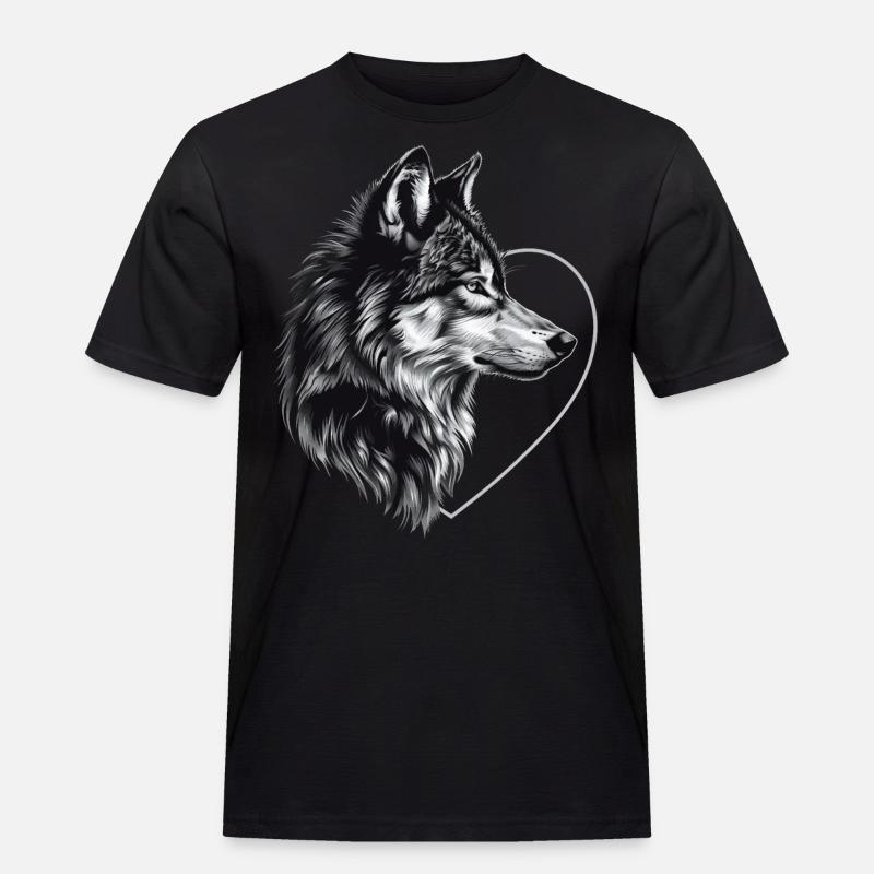 Wolf - Männer Workwear T-Shirt - Schwarz