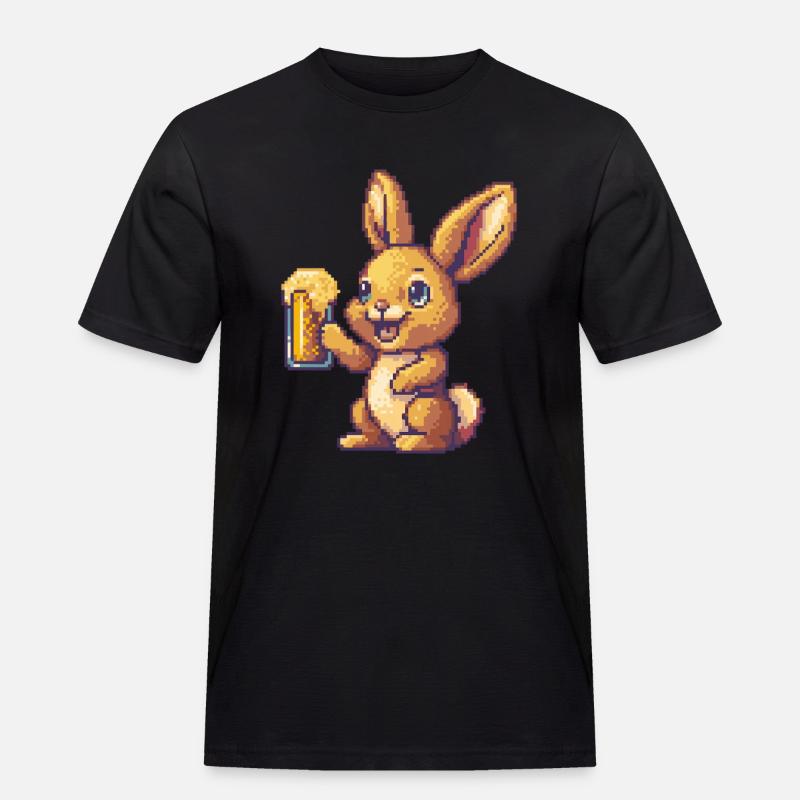 Hase Pixel Bier - Männer Workwear T-Shirt - Schwarz