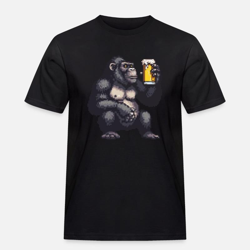 Gorilla Pixel Bier - Männer Workwear T-Shirt - Schwarz