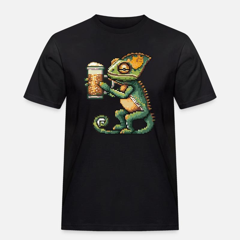 Chameleon Pixel Bier - Männer Workwear T-Shirt - Schwarz