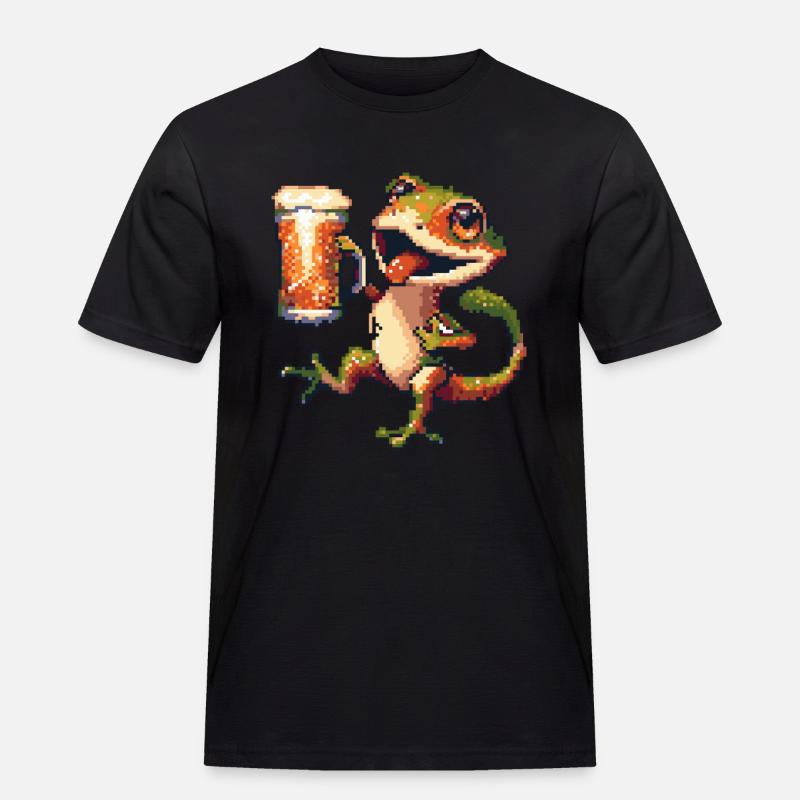 Echse Pixel Bier - Männer Workwear T-Shirt - Schwarz
