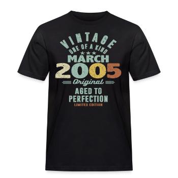mars 2005 - 18 ans - 18ème anniversaire - T-shirt Workwear homme - noir - Devant - AI Model Male 178 light (178cm)
