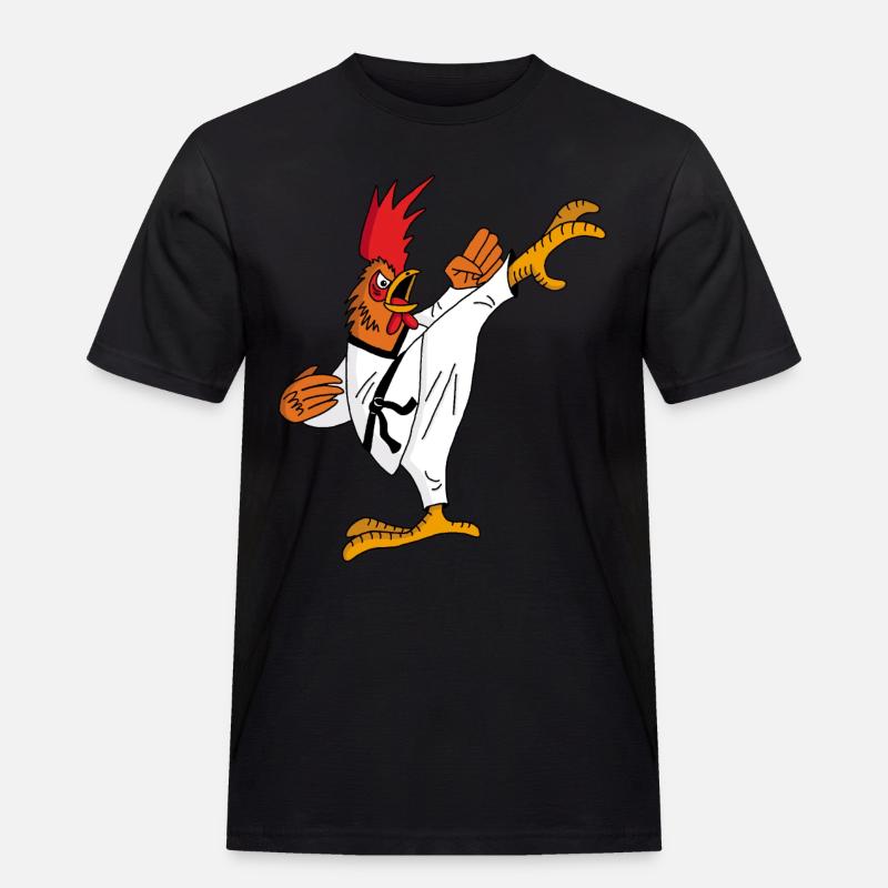 Hahn und Karate - Männer Workwear T-Shirt - Schwarz