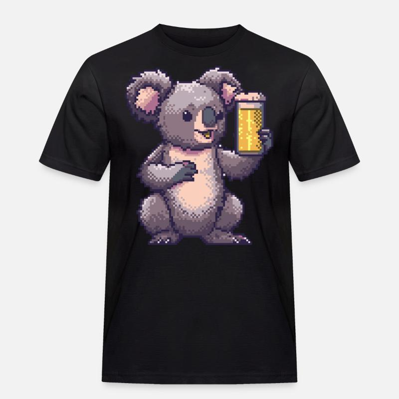 Koala Pixel Bier - Männer Workwear T-Shirt - Schwarz