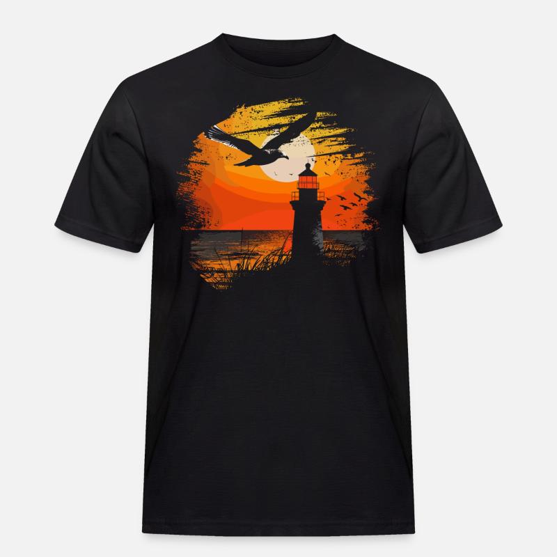 Möwe Seevogel Leuchtturm Sunset - Männer Workwear T-Shirt - Schwarz