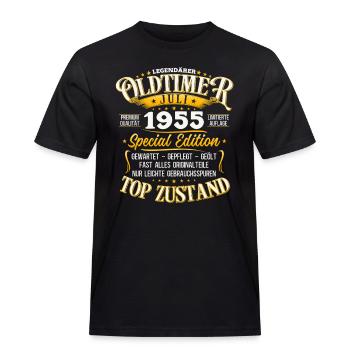 70. Geburtstag Oldtimer Juli Jahrgang 1955 - Männer Workwear T-Shirt - Schwarz - Vorne - AI Model Male 178 light (178cm)