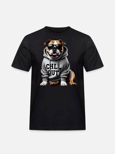 Grappige Engelse Bulldog Dierenliefhebber het Chillen - Mannen Workwear T-shirt - zwart