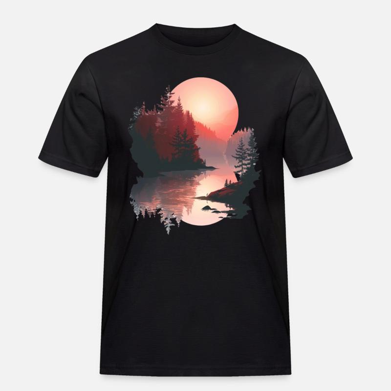 Sunset Reflection Forest Scene - Men's Workwear T-Shirt - black