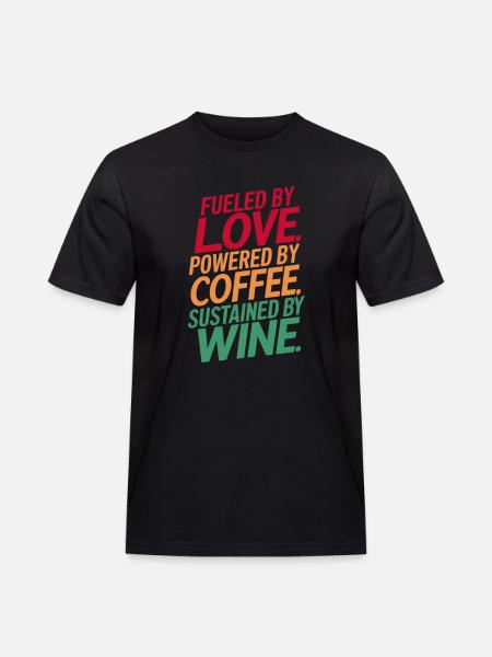 Angetrieben Von Liebe, Kaffee & Wein - Männer Workwear T-Shirt - Schwarz
