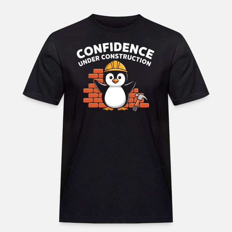 Confidence Under Construction Pinguin Baustelle - Männer Workwear T-Shirt - Schwarz
