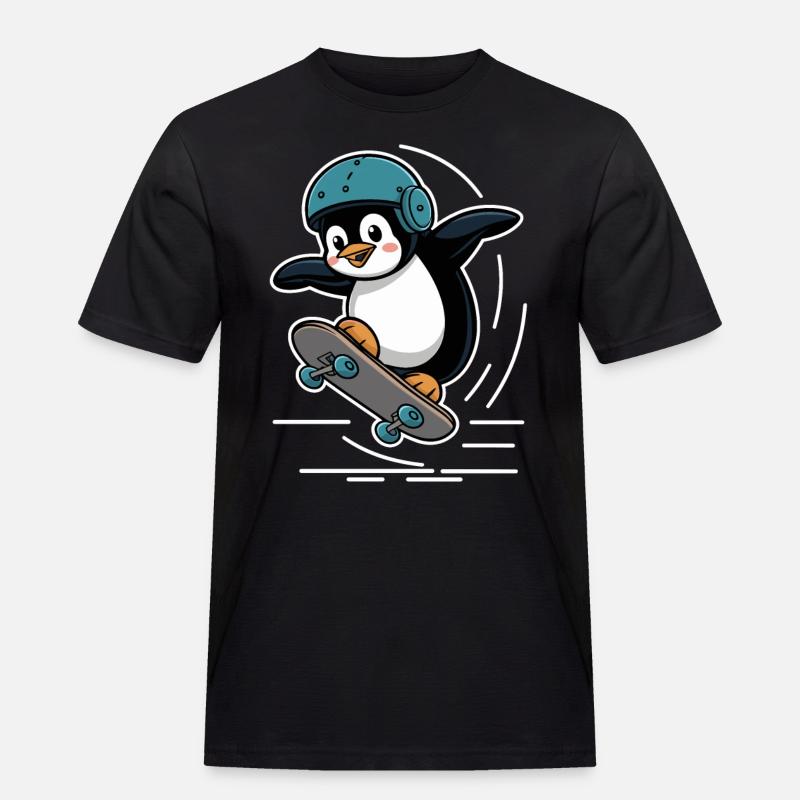 Skateboard Fahrender Pinguin Mit Helm - Männer Workwear T-Shirt - Schwarz