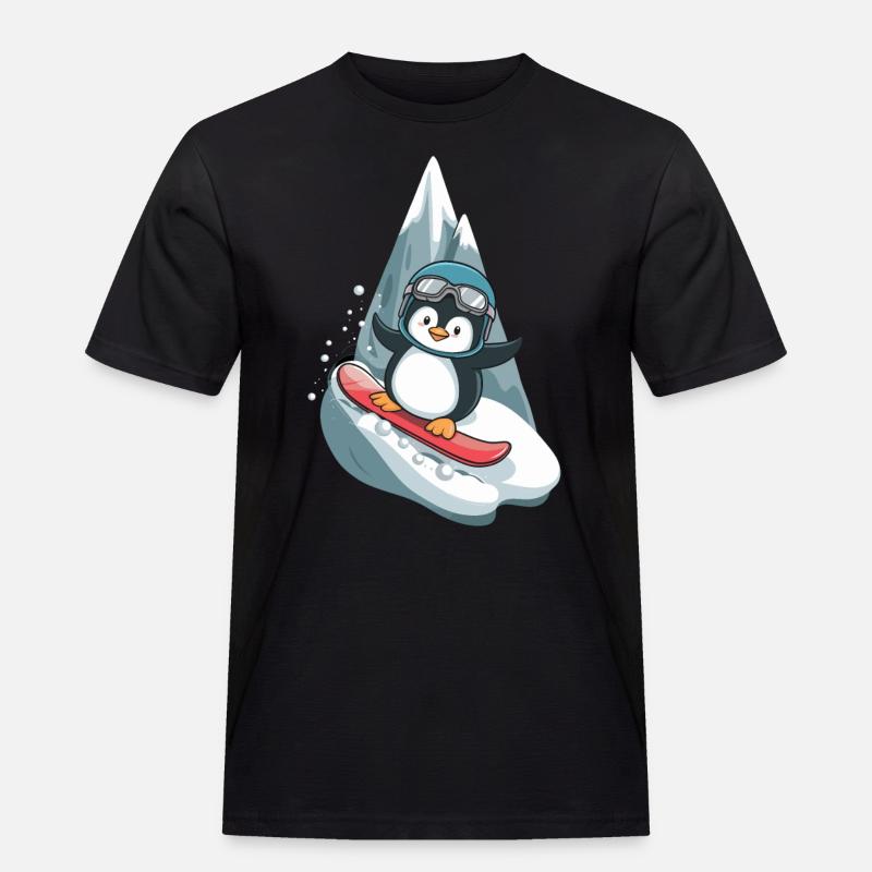 Coole Pinguin Snowboard Abenteuer - Männer Workwear T-Shirt - Schwarz