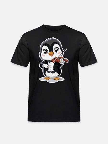 Cute Penguin Fiddler Funny Musical - Men's Workwear T-Shirt - black