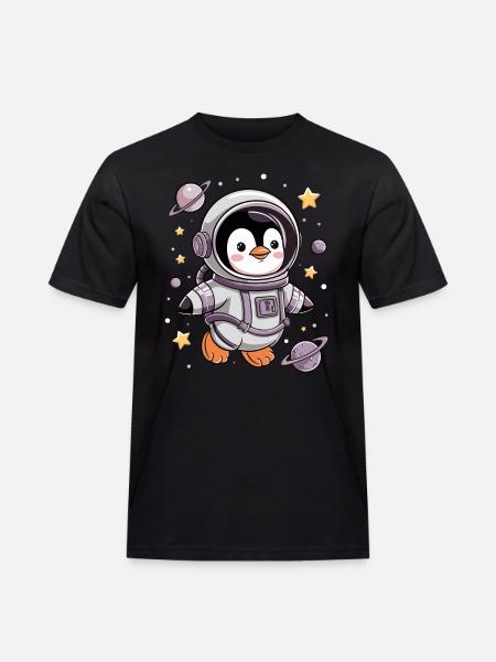 Cute penguin astronaut in space - Men's Workwear T-Shirt - black