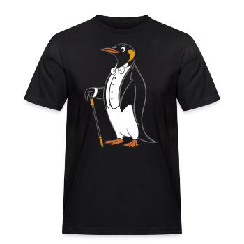Elegant penguin in tailcoat with walking stick - Men's Workwear T-Shirt - black - Front - AI Model Male 178 light (178cm)