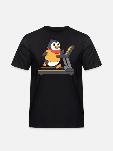 Funny penguin running on treadmill - Men's Workwear T-Shirt - black
