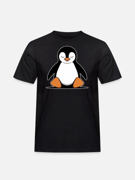 Relaxed Penguin Meditation Cartoon - Men's Workwear T-Shirt - black