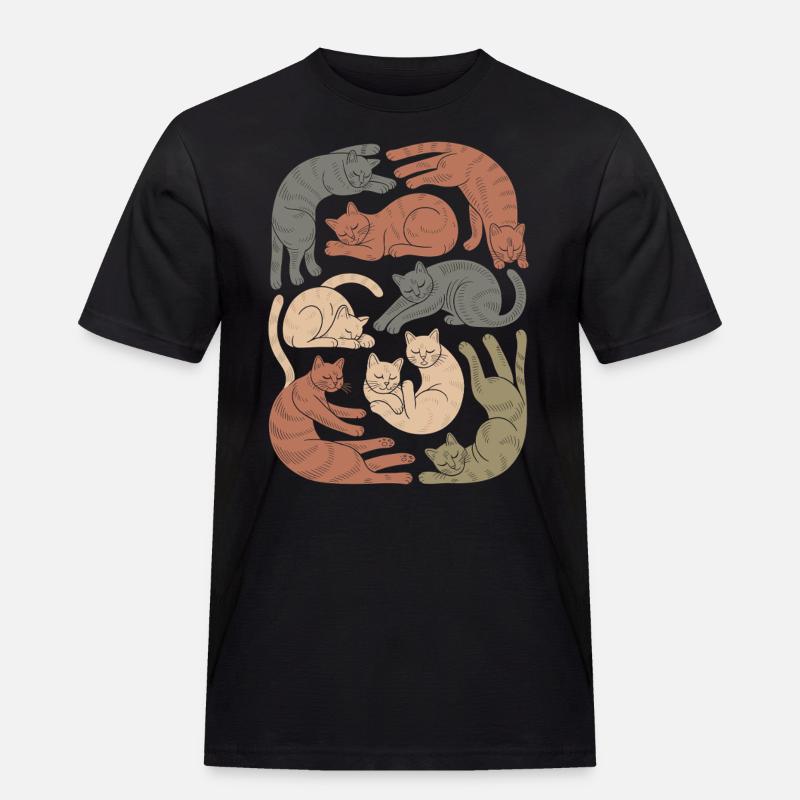 Entspannte Boho Katze Muster - Männer Workwear T-Shirt - Schwarz