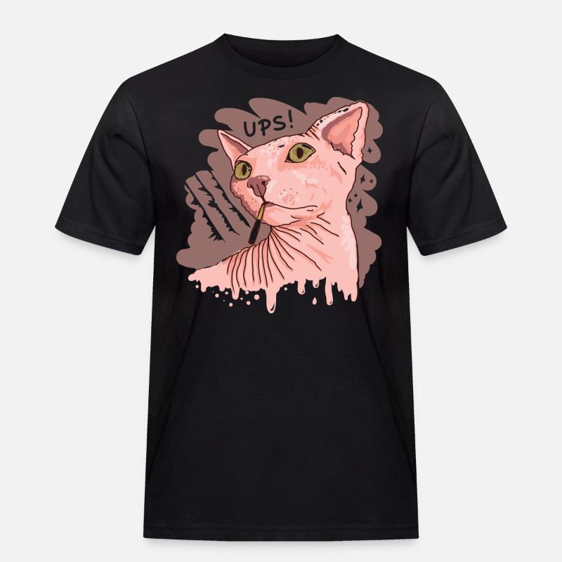 Sphynx Katze mit Zigarette - Männer Workwear T-Shirt - Schwarz