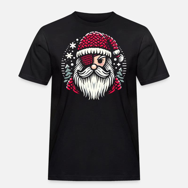 Weihnachtsmann Strickmuster mit Augenklappe - Männer Workwear T-Shirt - Schwarz