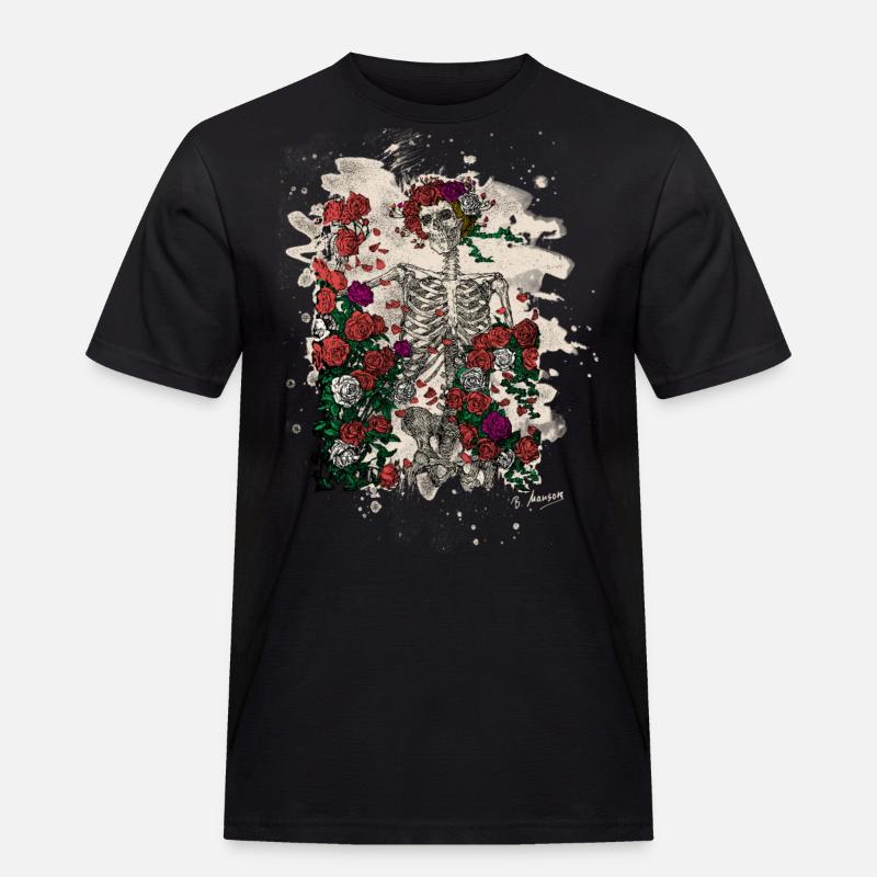 Skeleton & Roses – bleached Version - Männer Workwear T-Shirt - Schwarz