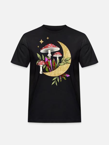 Pilze im Mondschein - Männer Workwear T-Shirt - Schwarz