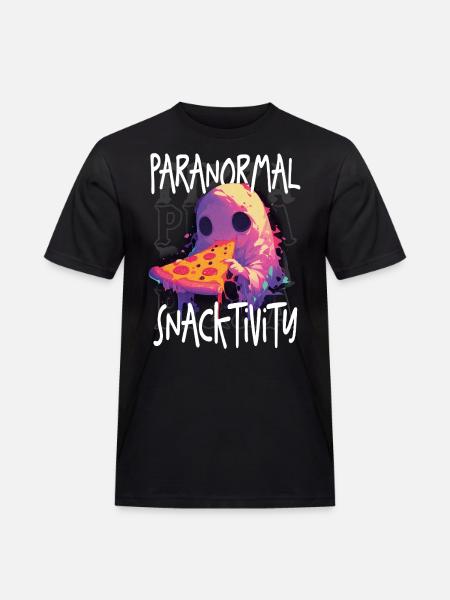 Paranormal Snacktivity - Cute Ghost Eating Pizza - Men's Workwear T-Shirt - black