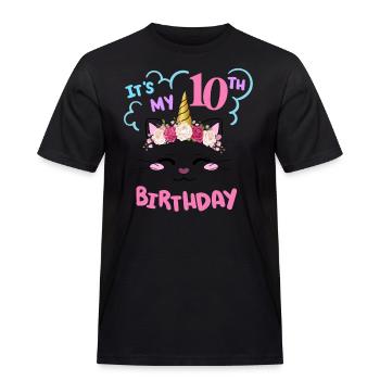 10. Geburtstag Mädchen Outfit Einhorn Katze - Männer Workwear T-Shirt - Schwarz - Vorne - AI Model Male 178 light (178cm)