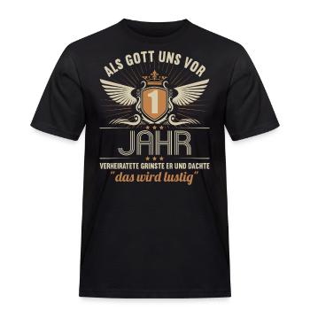 1 Jahre verheiratet wird lustig 1.Hochzeitstag - Männer Workwear T-Shirt - Schwarz - Vorne - AI Model Male 178 light (178cm)