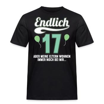 Endlich 17 aber Eltern leben bei mir 17 Geburtstag - Männer Workwear T-Shirt - Schwarz - Vorne - AI Model Male 178 light (178cm)