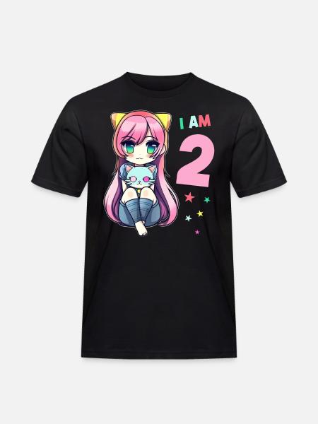 2 ans fille anime kawaii chat 2ème anniversaire - T-shirt Workwear homme - noir