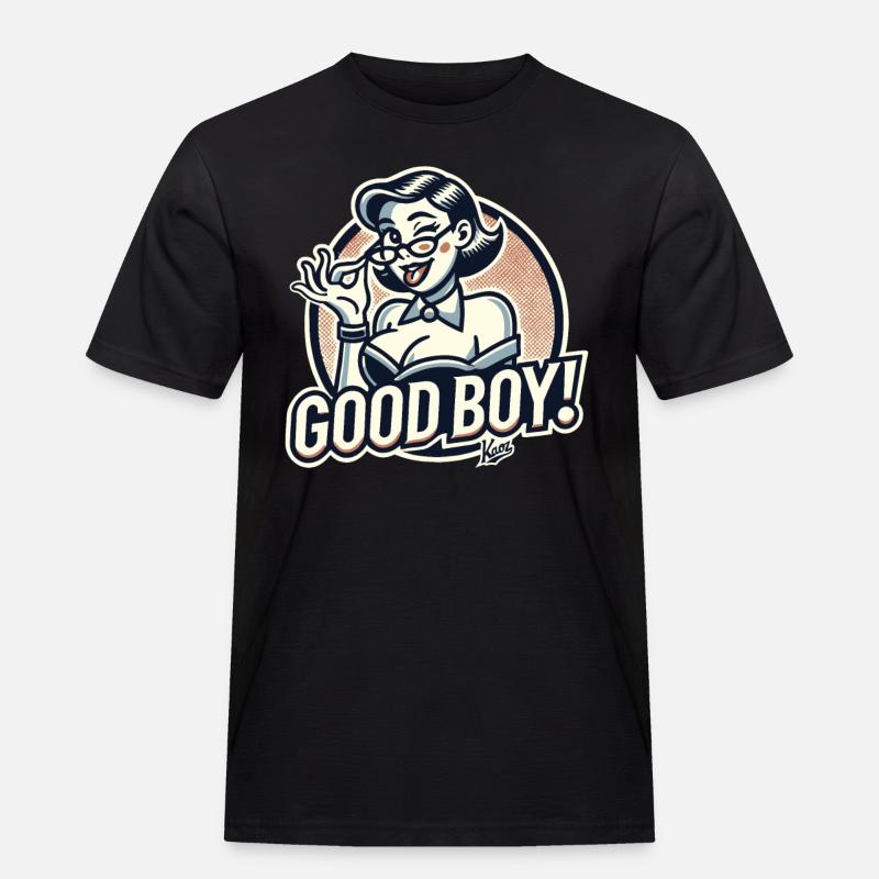 Schöne strenge Nerd-Dame: Braver Junge! - Männer Workwear T-Shirt - Schwarz