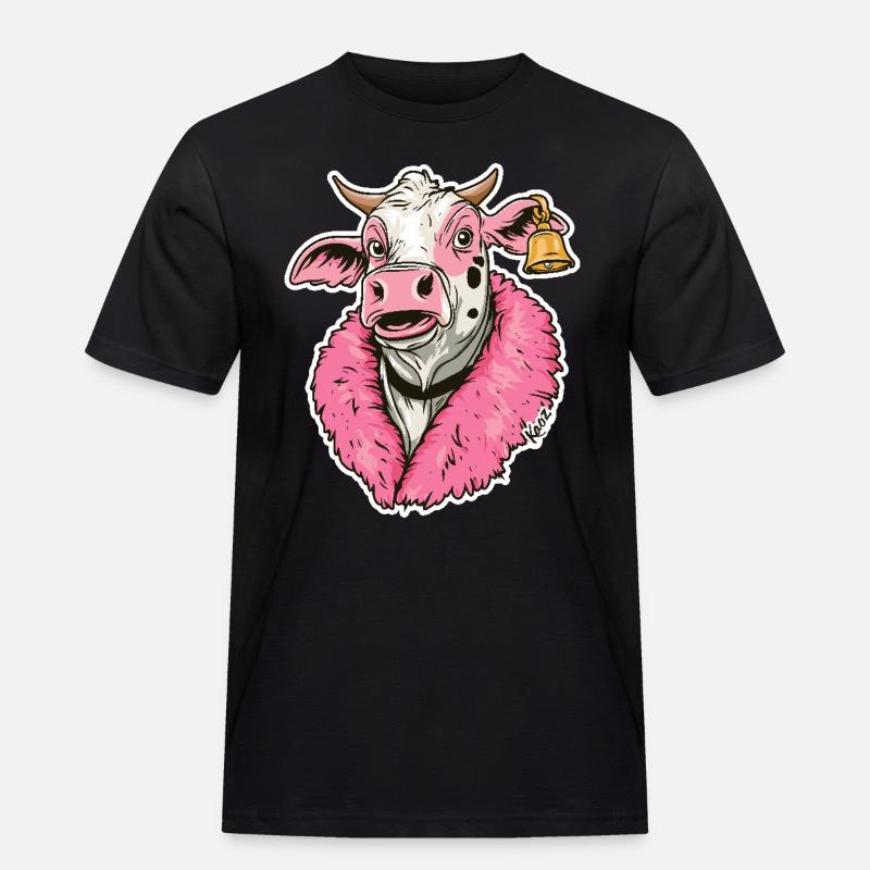 modische Mode-Kuh in pinker Jacke - Männer Workwear T-Shirt - Schwarz
