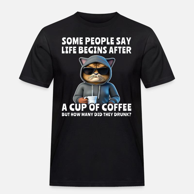 Coffee Cat Coffee Drinker - Men's Workwear T-Shirt - black