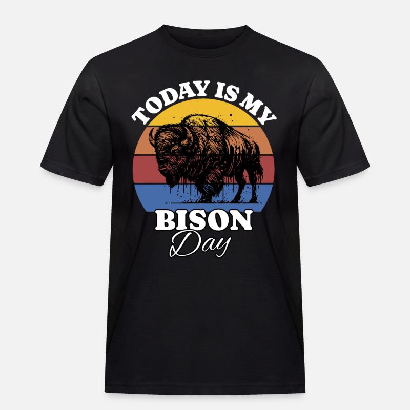 Büffel Bison - Männer Workwear T-Shirt - Schwarz